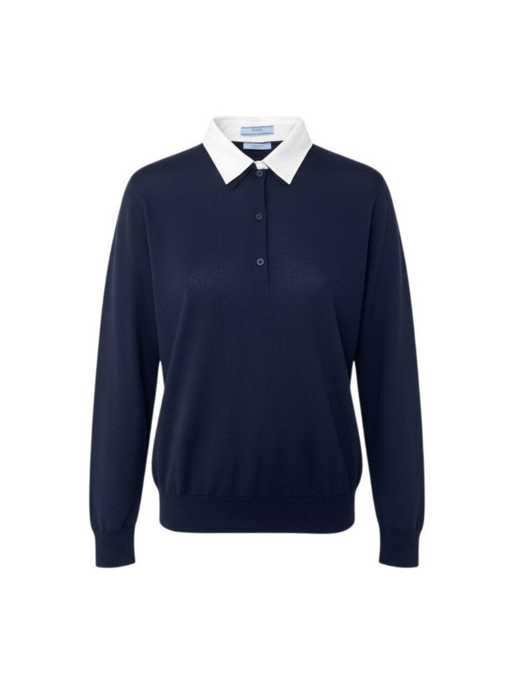 Prada Knit Polo Shirt Long Sleeve Sweater Navy White Wool 44